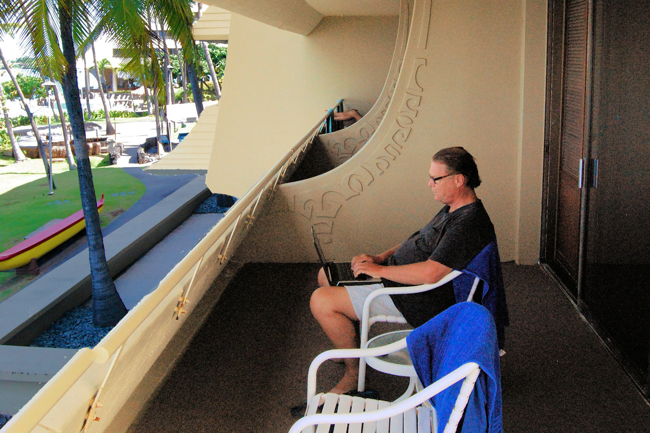 Bill writing at the Royal Kona